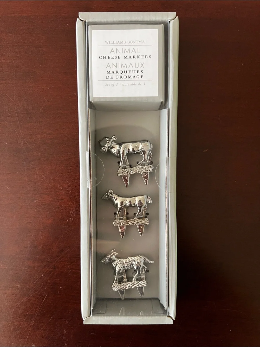 Williams Sonoma Animal Cheese Markers in Metallic Silver Finish - Set of 3
